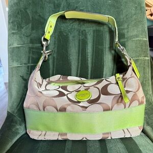 Coach Lime Green and Tan Shoulder Bag